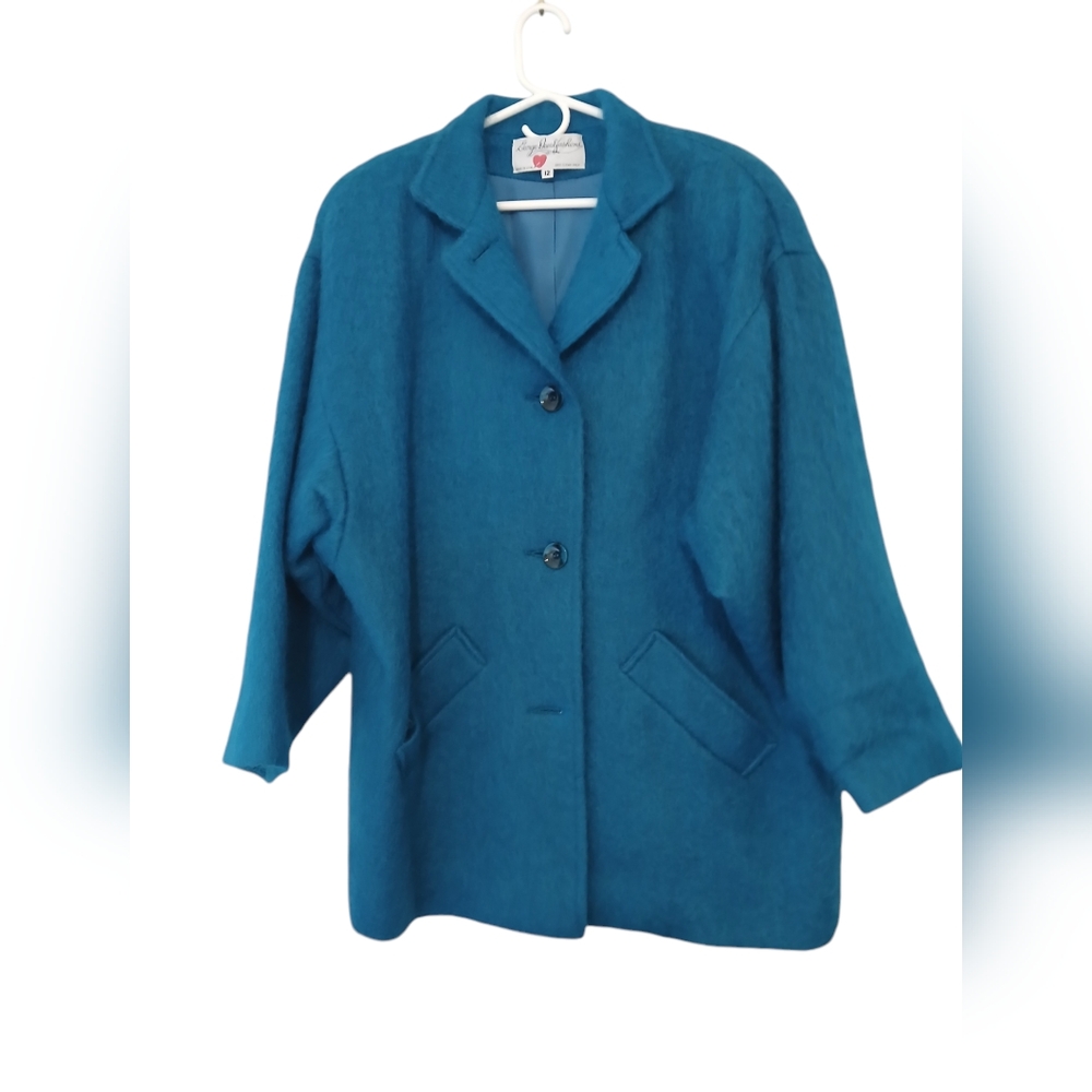 Mohair Vintage George David Teal Blazer Jacket Coat Womans sz 12 Lagenlook